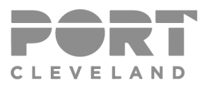 A grey logo for Port of Cleveland.