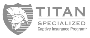 A grey logo for Titan Specialized.