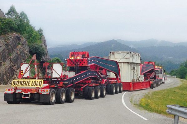 A 19 axle loaded with a transformer moves through the mountains of West Virginia.