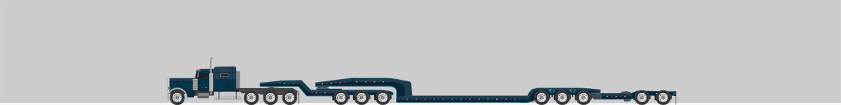 A side view drawing of a truck connected to a 11 axle trailer.
